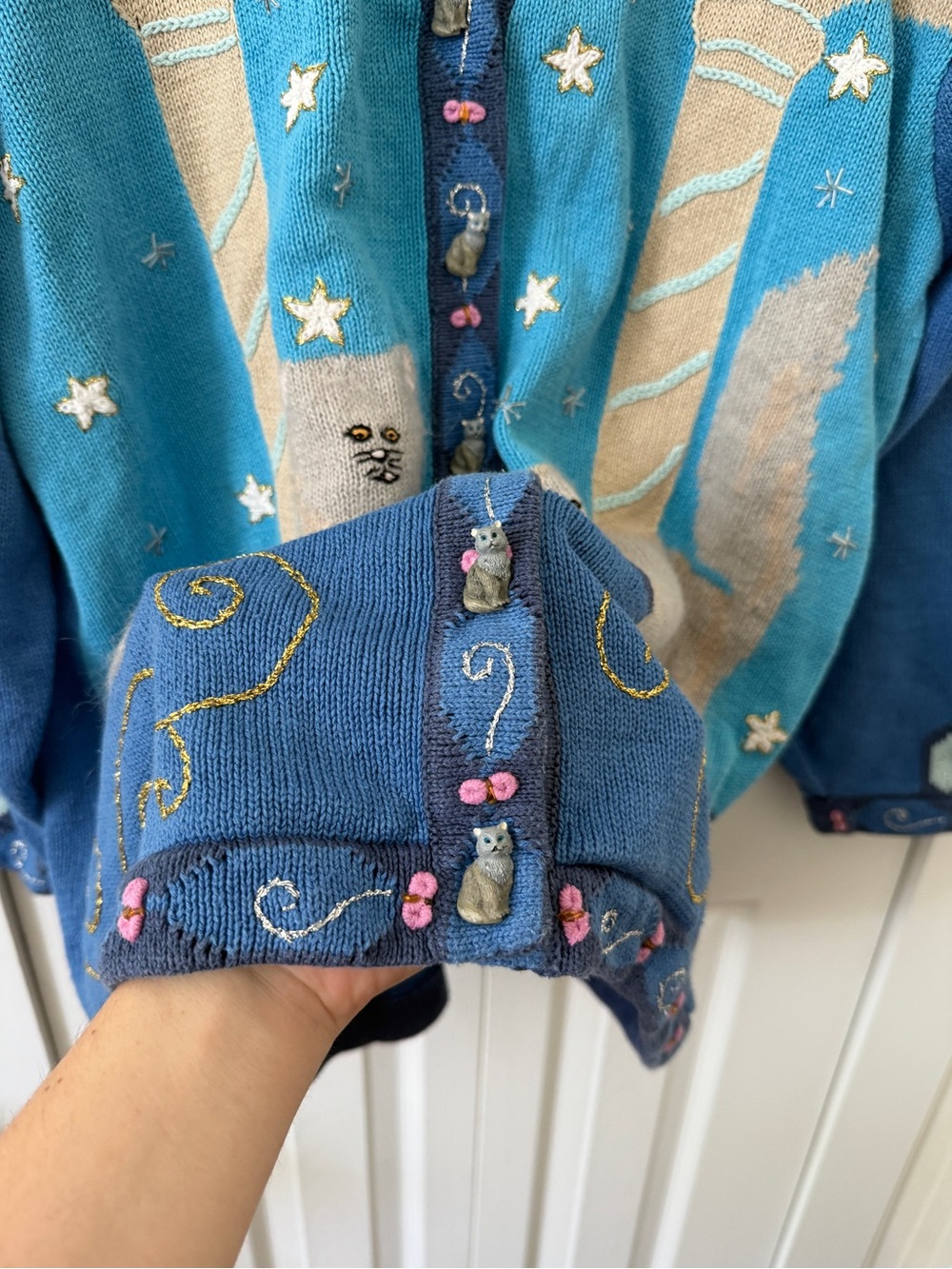Vintage Storybook Knits Persian Cat Cardigan Sweater - Picture 4 of 7